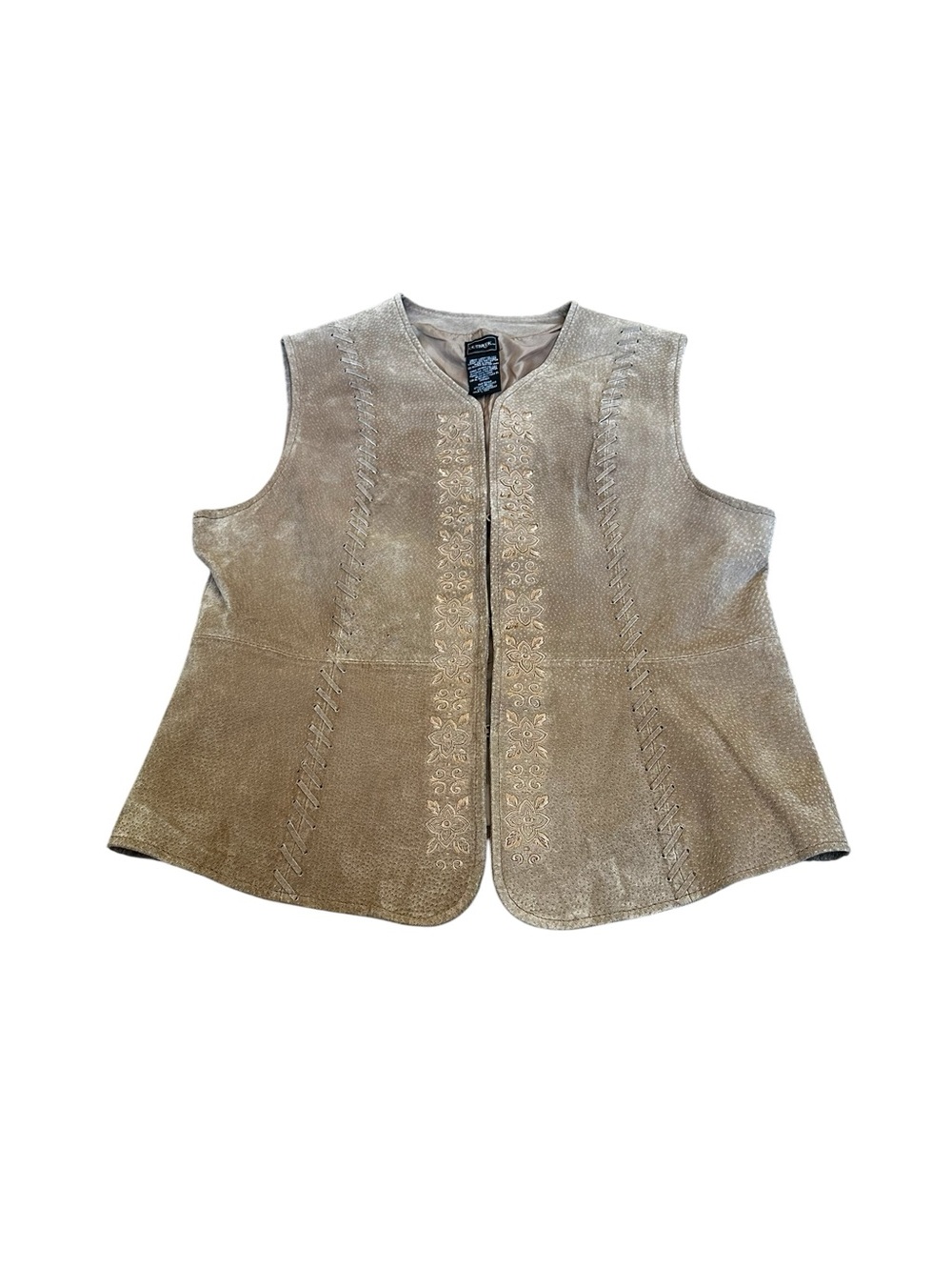 Outbrook Tan Suede Leather Vest Embroidered Whipstitching Western Boho Western